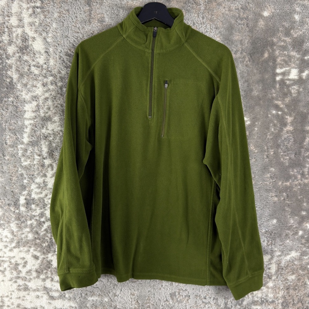 LL Bean Size L Fleece Mock Neck Sweater Green Long Sleeve 1/4 Zip